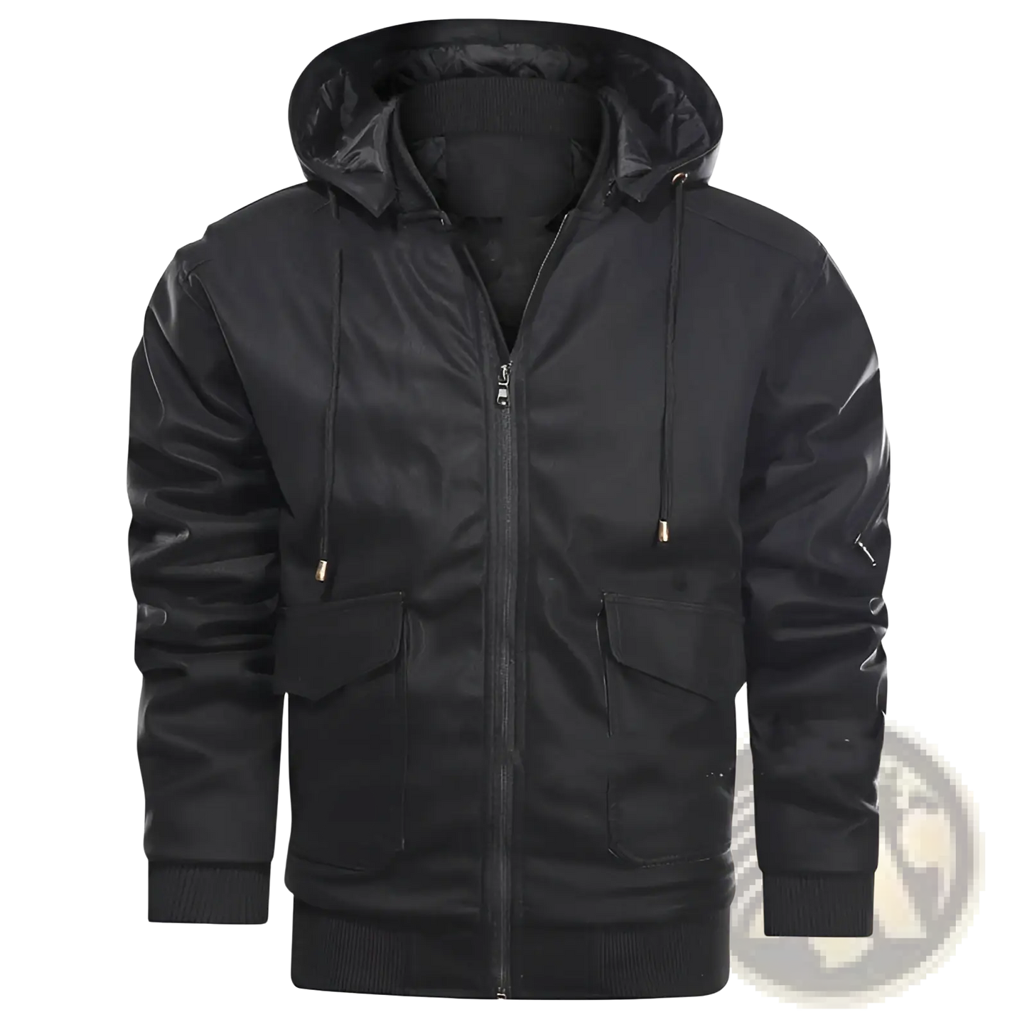 Men's Leather Motorcycle Jacket with Removable Hood