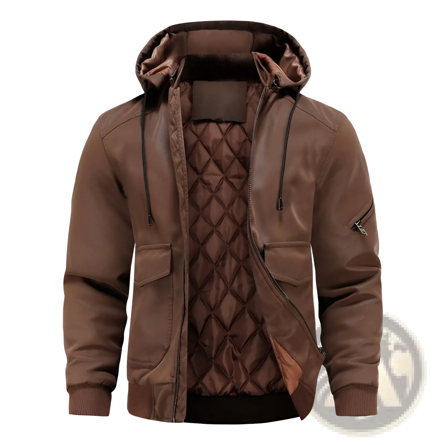 Men's Leather Motorcycle Jacket with Removable Hood