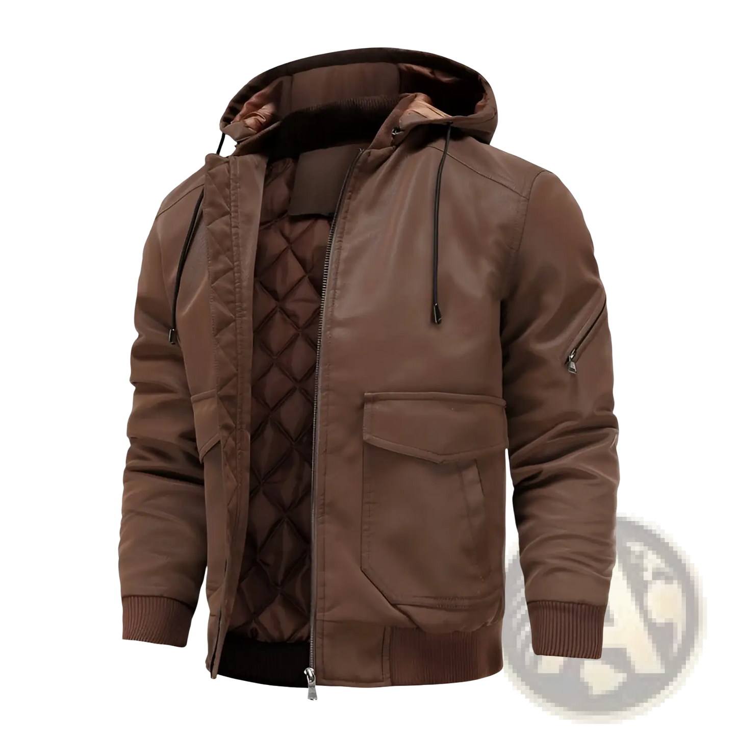 Men's Leather Motorcycle Jacket with Removable Hood