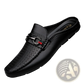 Men's Leather Mule Loafers with Woven Buckle Accent