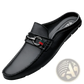 Men's Leather Mule Loafers with Woven Buckle Accent