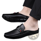 Men's Leather Mule Loafers with Woven Buckle Accent