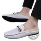 Men's Leather Mule Loafers with Woven Buckle Accent