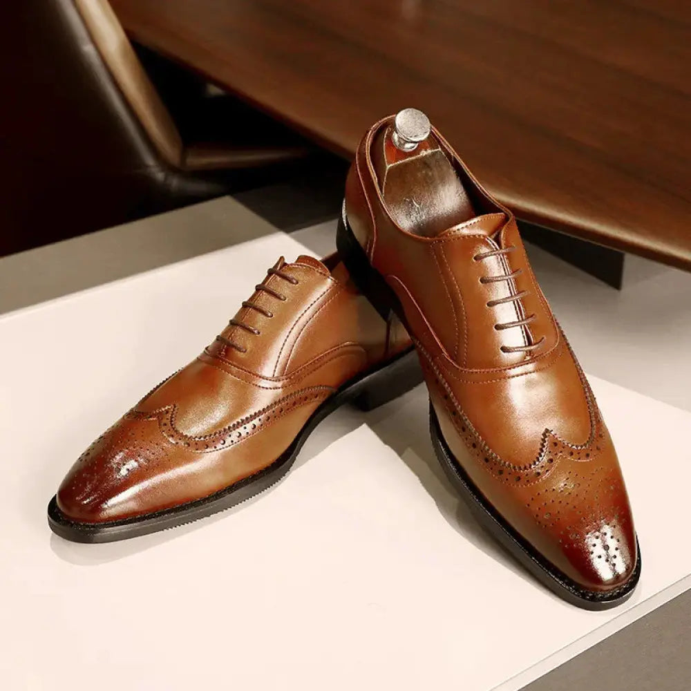 Men's Leather Brogue Oxford Shoes with Rubber Sole