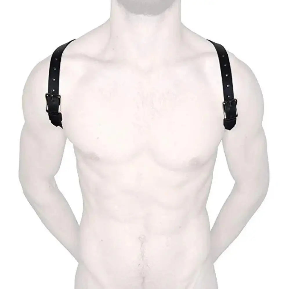 Men's Adjustable Black Leather Shoulder Strap with Silver Studs
