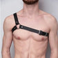 Men's Adjustable Black Leather Shoulder Strap with Silver Studs