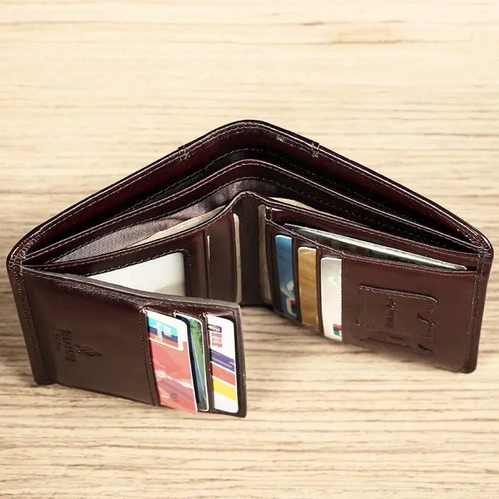 Men's Brown Leather Tri-fold Wallet with Id Window