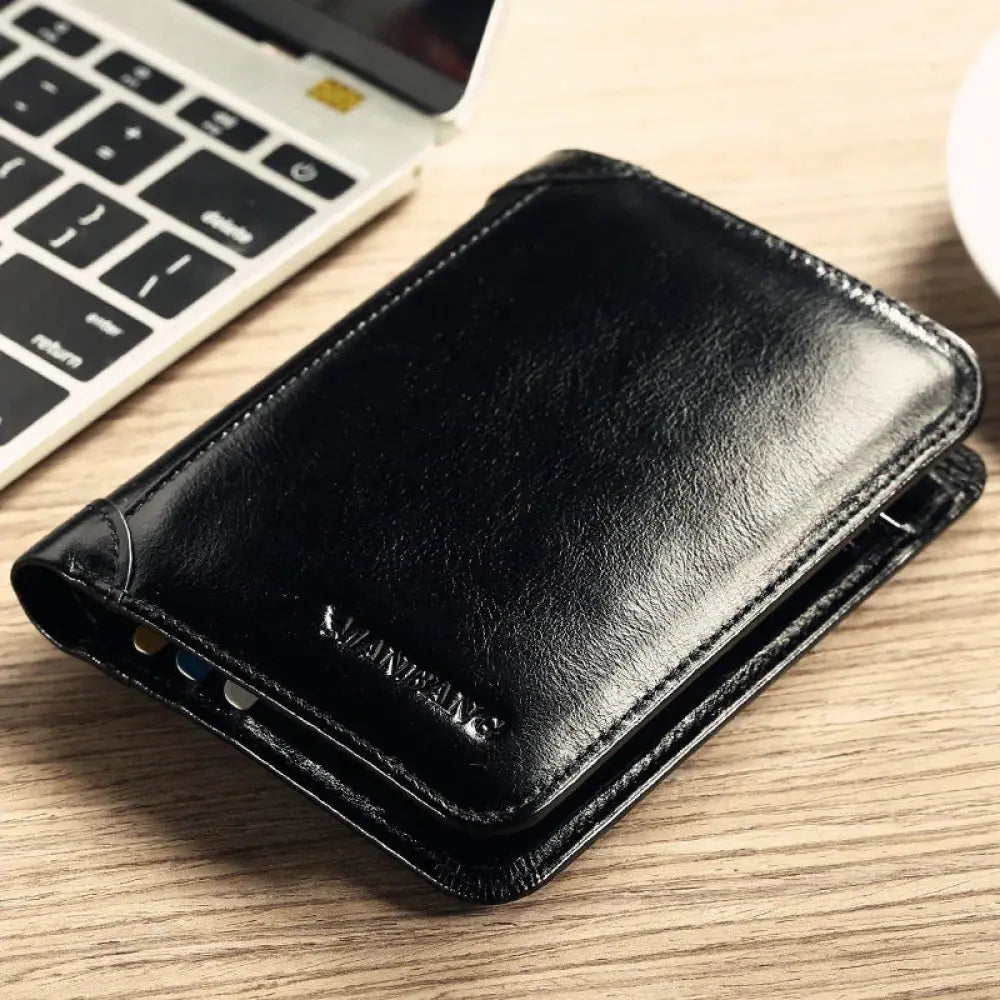 Men's Brown Leather Tri-fold Wallet with Id Window