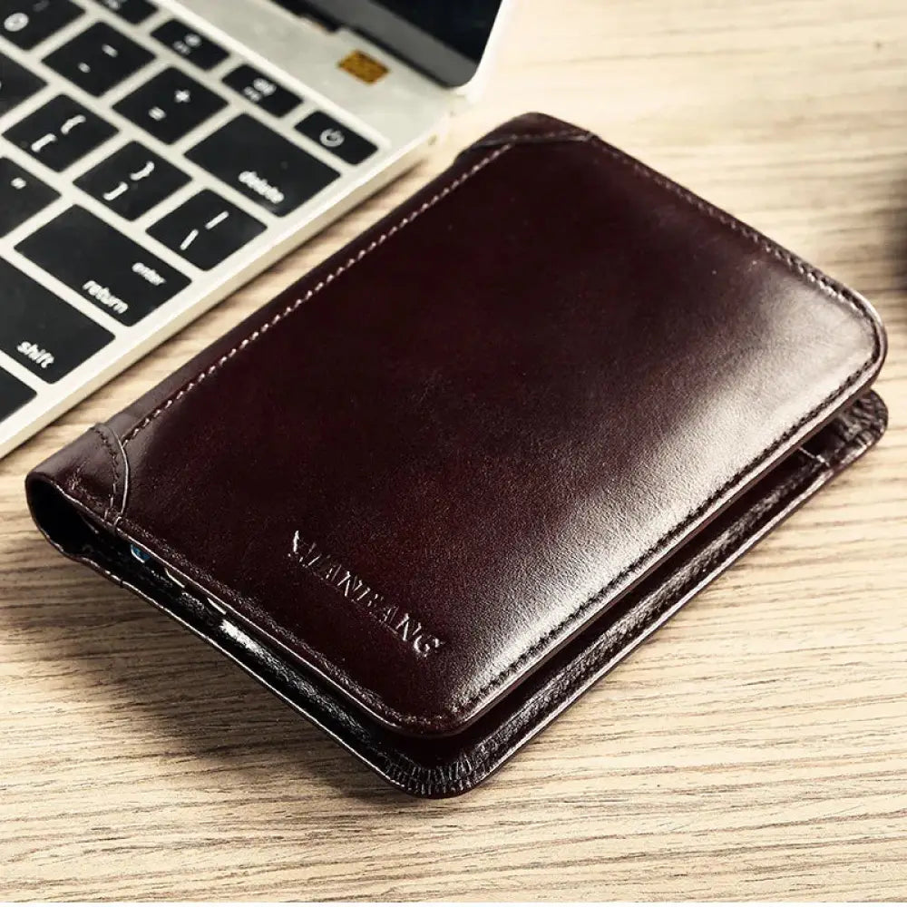 Men's Brown Leather Tri-fold Wallet with Id Window