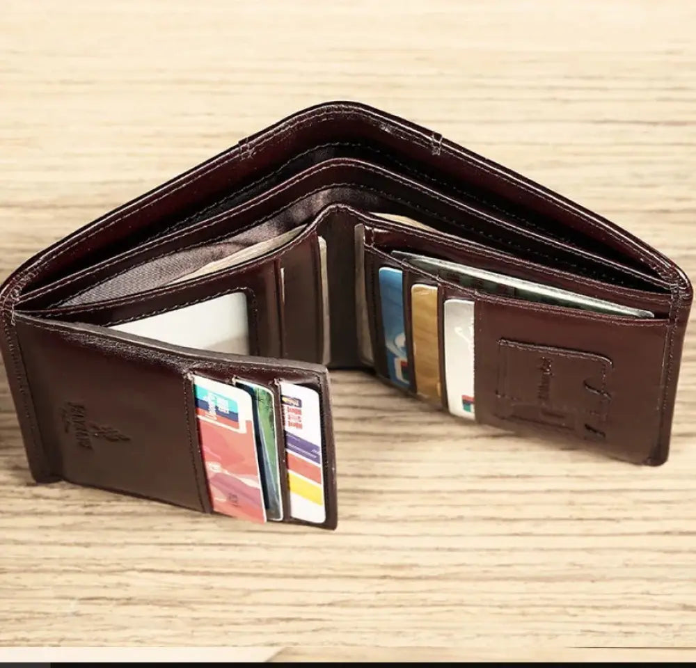Men's Brown Leather Tri-fold Wallet with Id Window