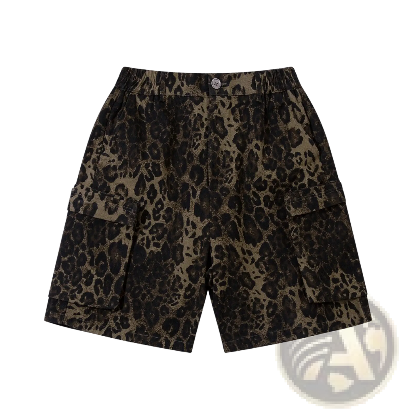 Men's Leopard Print Denim and Cargo Workwear Shorts