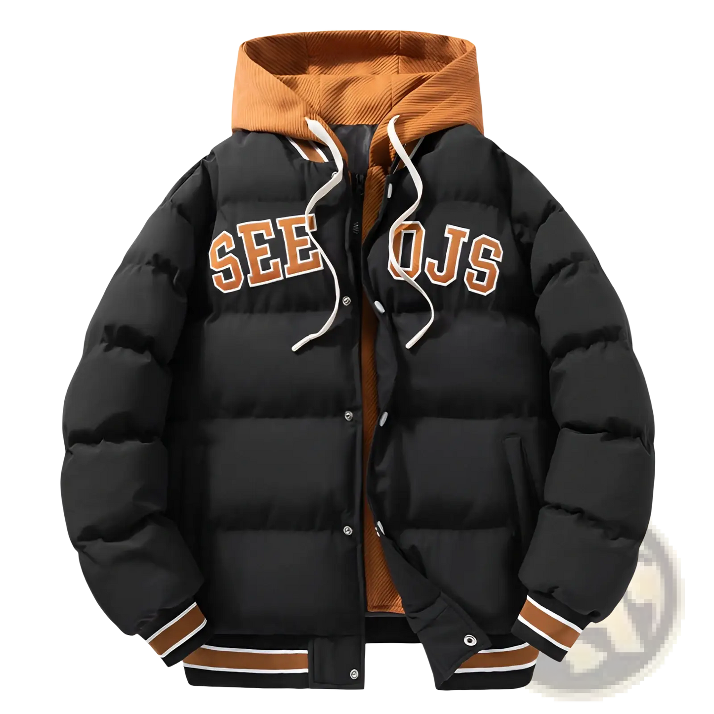 Men's Letter Print Hooded Puffer Jacket