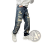 Men's Light Blue Distressed Ripped Patch Denim Jeans
