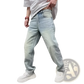 Men's Light Wash Relaxed Straight Leg Denim Jeans