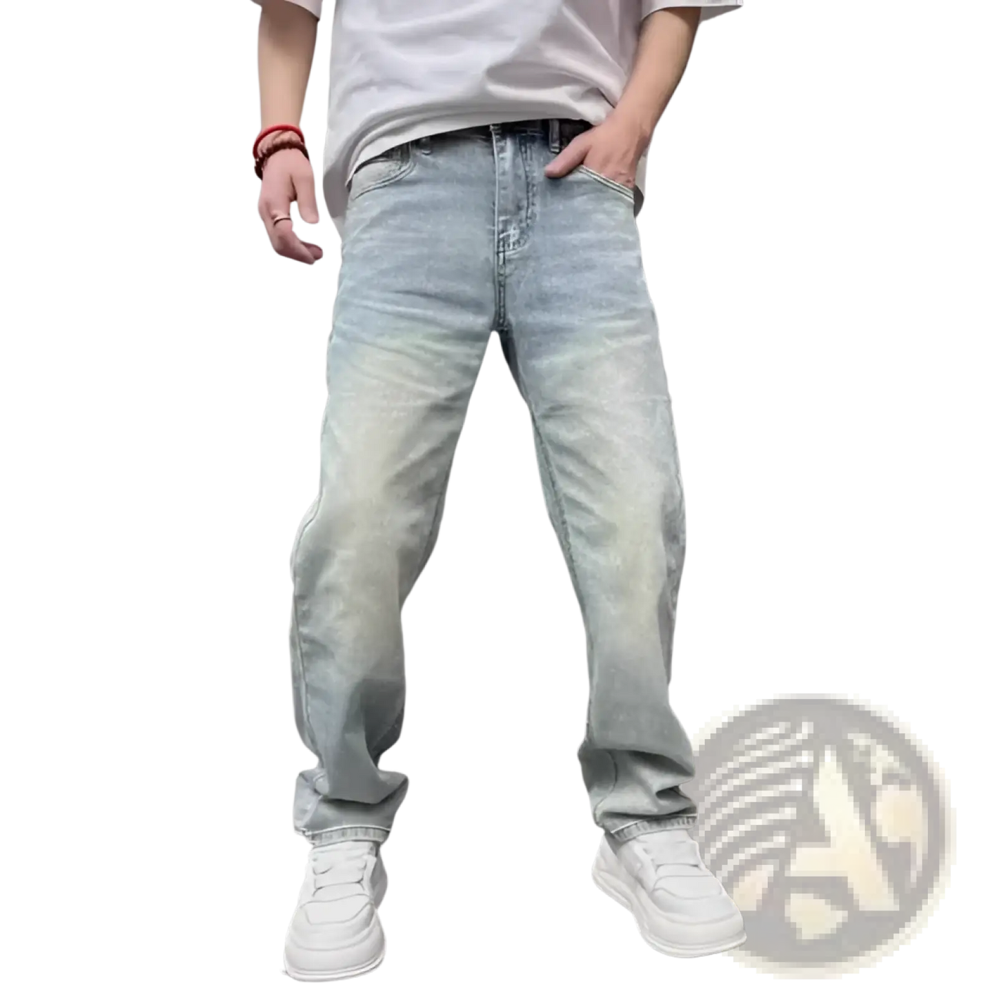 Men's Light Wash Relaxed Straight Leg Denim Jeans
