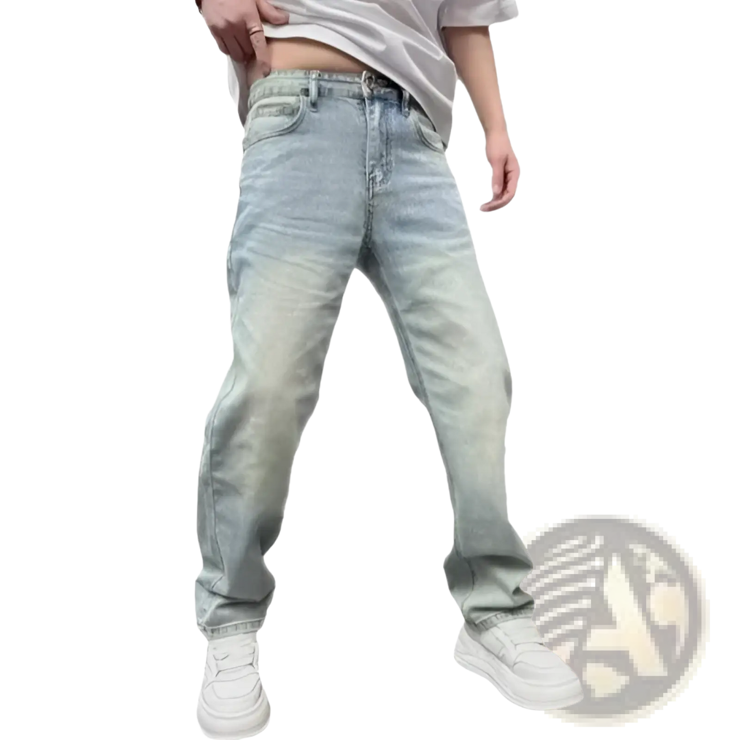Men's Light Wash Relaxed Straight Leg Denim Jeans