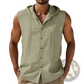 Men's Linen Blend Sleeveless Hooded Button Up Shirt