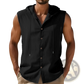 Men's Linen Blend Sleeveless Hooded Button Up Shirt