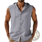 Men's Linen Blend Sleeveless Hooded Button Up Shirt