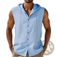 Men's Linen Blend Sleeveless Hooded Button Up Shirt