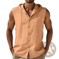 Men's Linen Blend Sleeveless Hooded Button Up Shirt