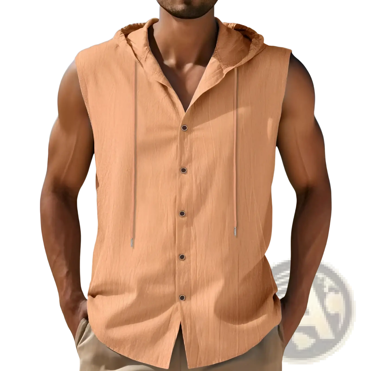 Men's Linen Blend Sleeveless Hooded Button Up Shirt
