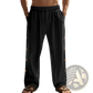 Men's Linen Straight Leg Pants with Side Button Detail