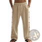 Men's Linen Straight Leg Pants with Side Button Detail