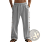 Men's Linen Straight Leg Pants with Side Button Detail