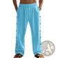 Men's Linen Straight Leg Pants with Side Button Detail