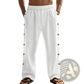 Men's Linen Straight Leg Pants with Side Button Detail