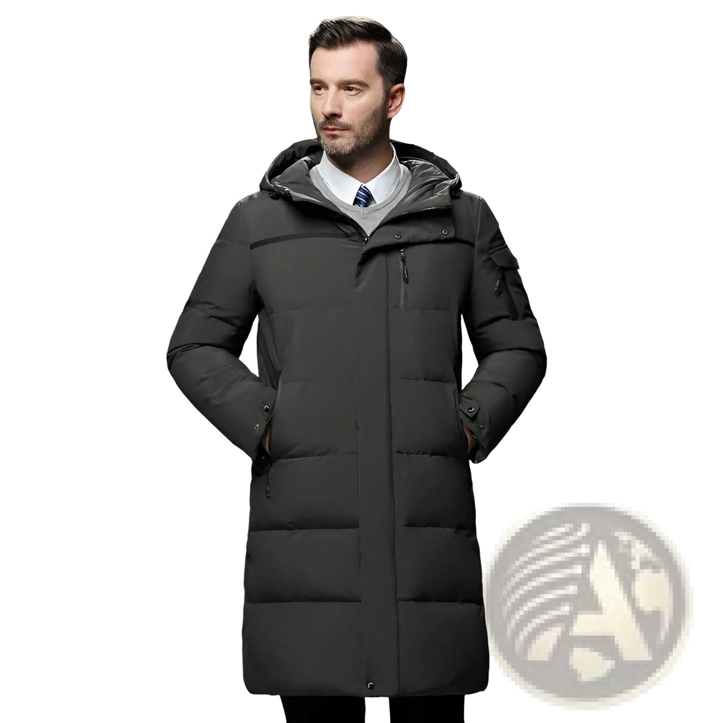 Men's Long Quilted Hooded Down Winter Jacket