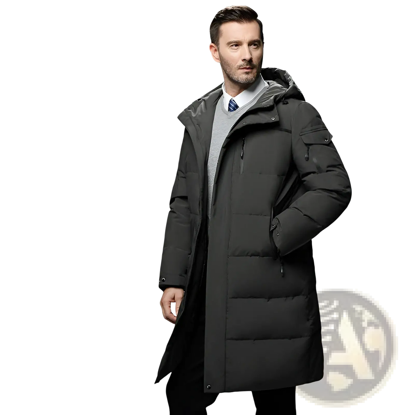 Men's Long Quilted Hooded Down Winter Jacket