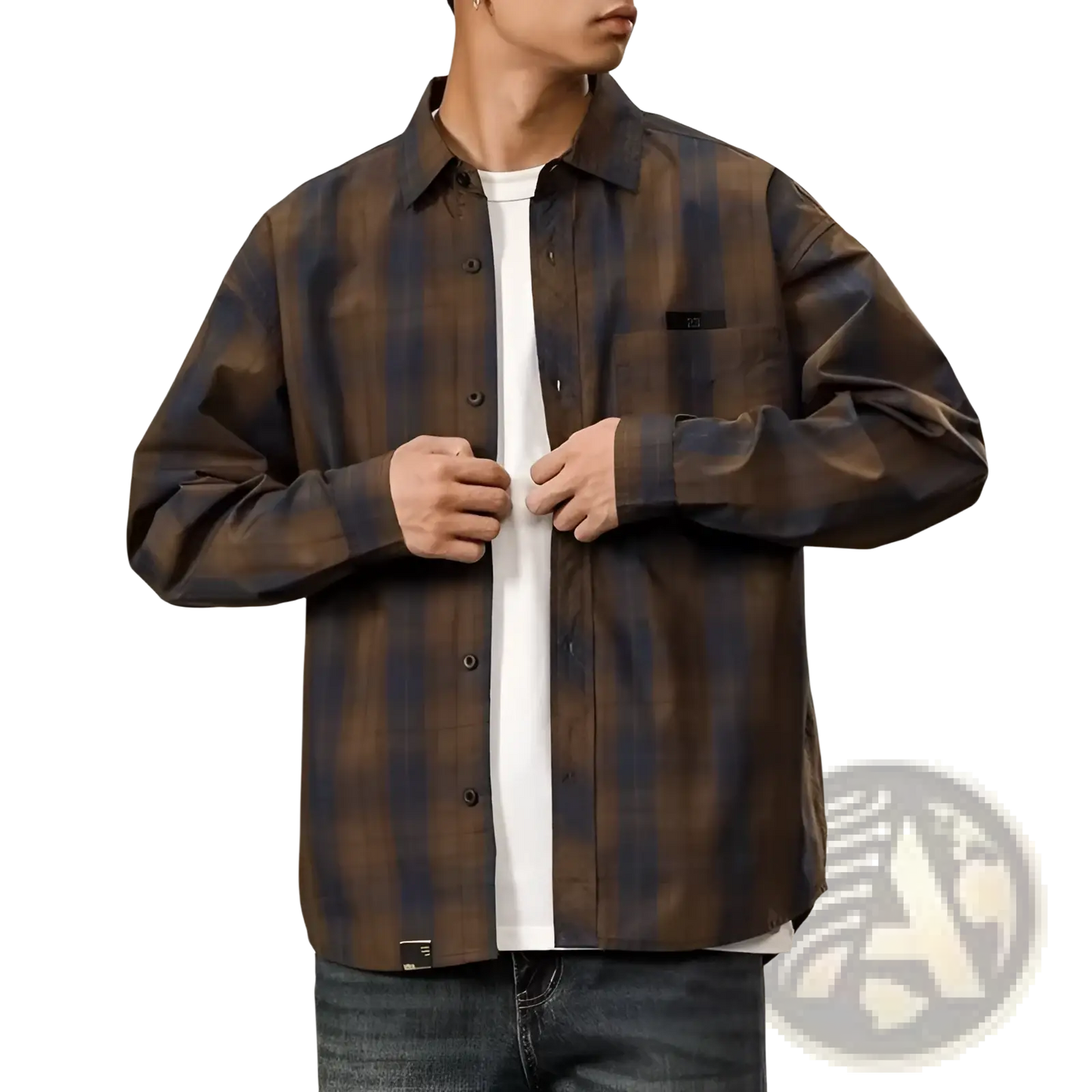 Men's Loose Fit Retro Plaid Long Sleeve Button Up Shirt