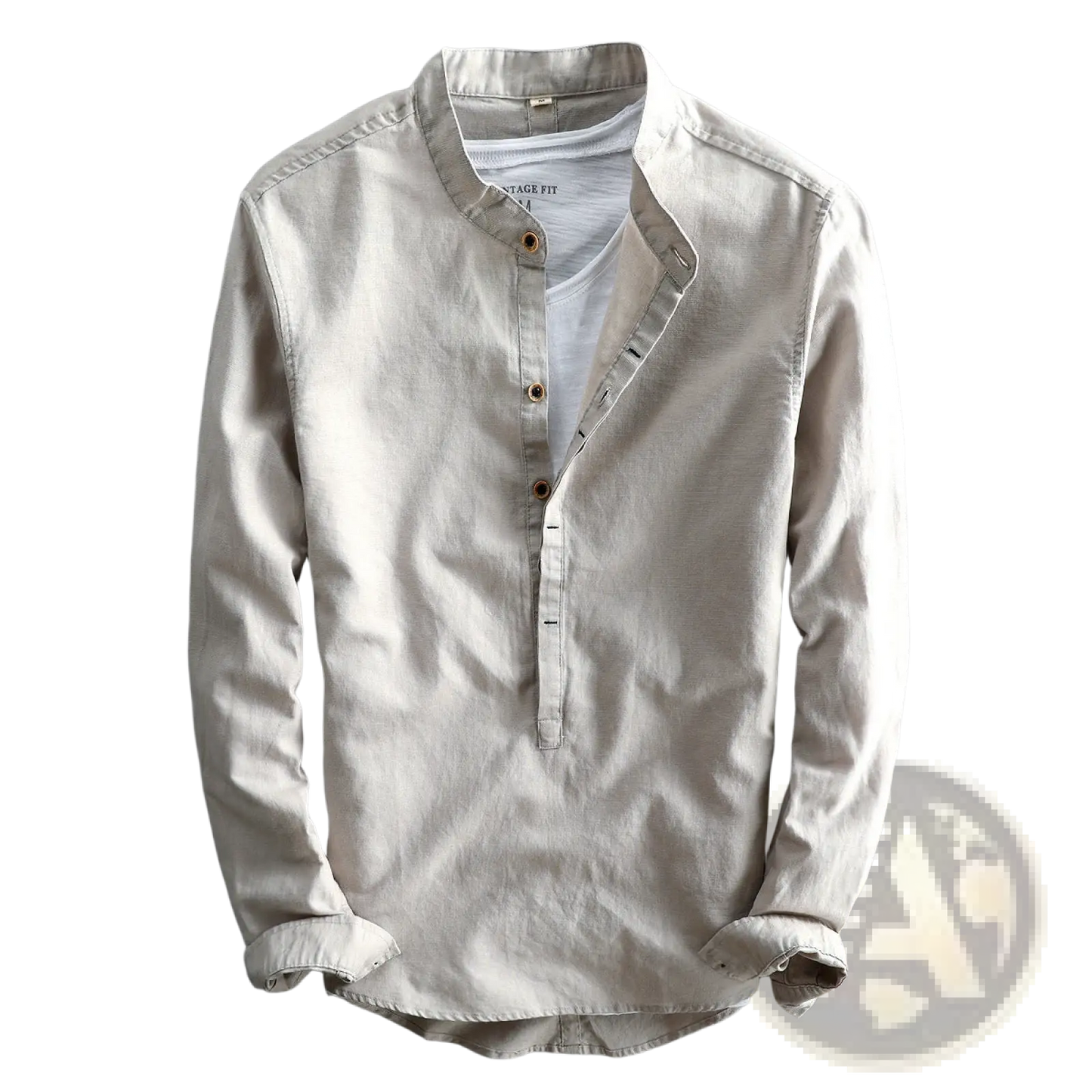 Men's Loose Linen Mandarin Collar Long Sleeve Shirt