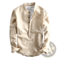 Men's Loose Linen Mandarin Collar Long Sleeve Shirt