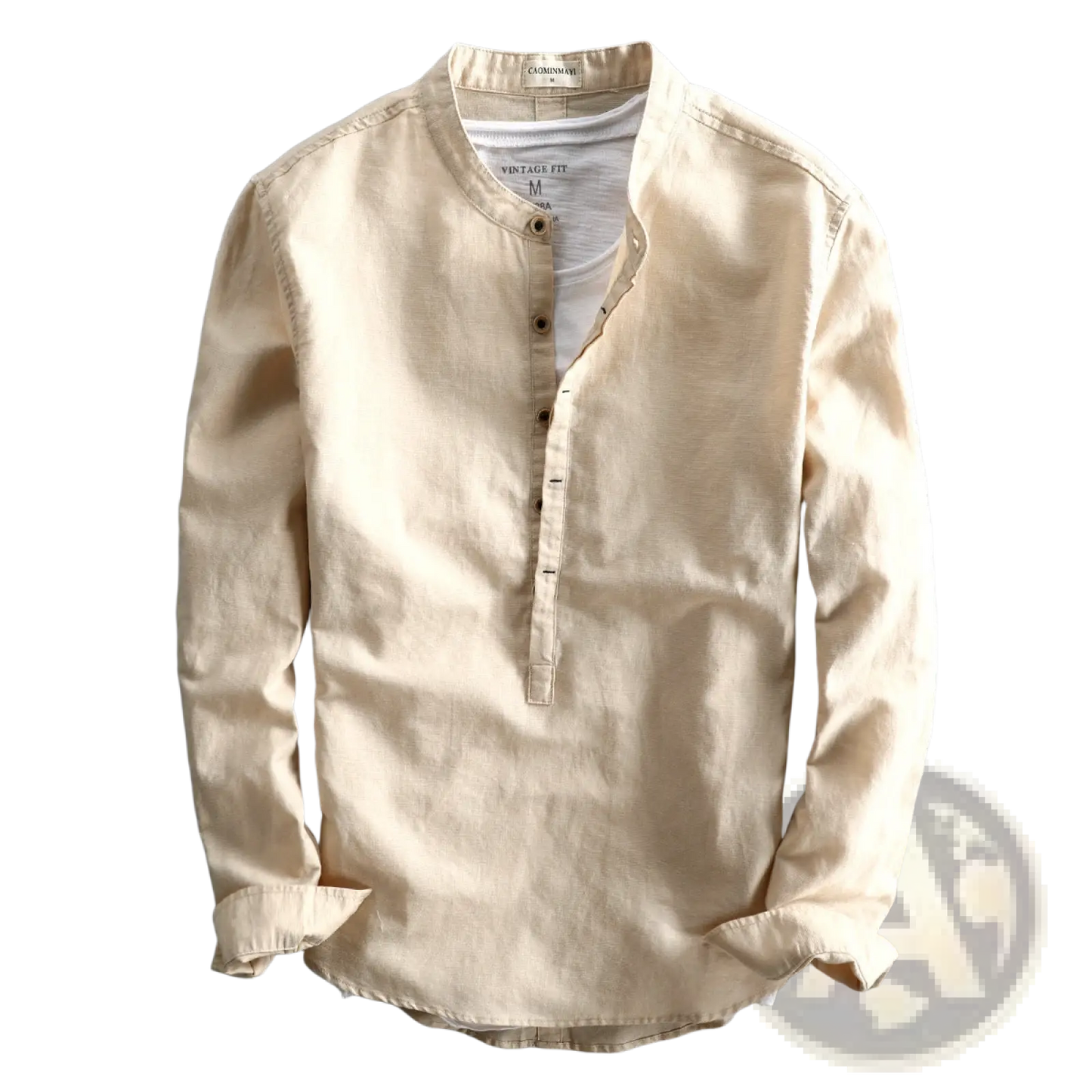 Men's Loose Linen Mandarin Collar Long Sleeve Shirt