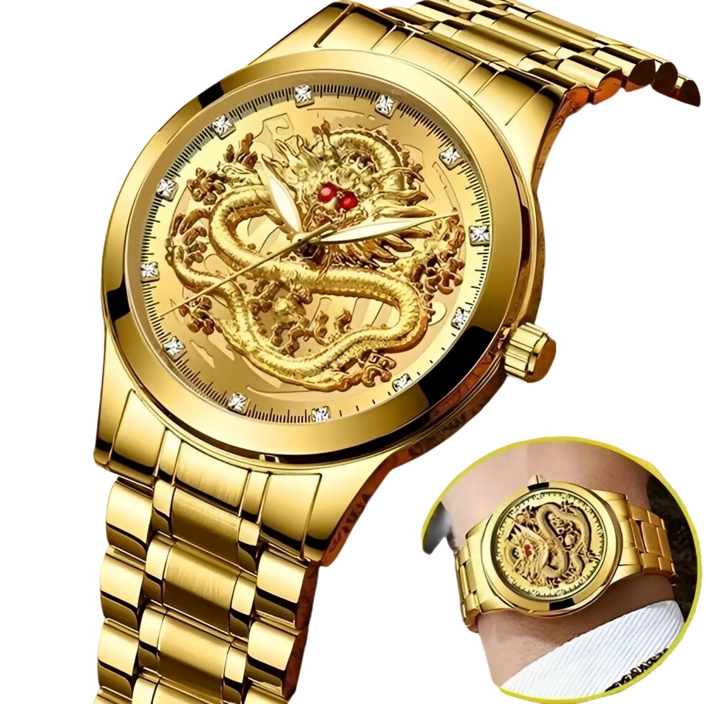 Men's Luxury 18k Gold Dragon Diamond Quartz Watch