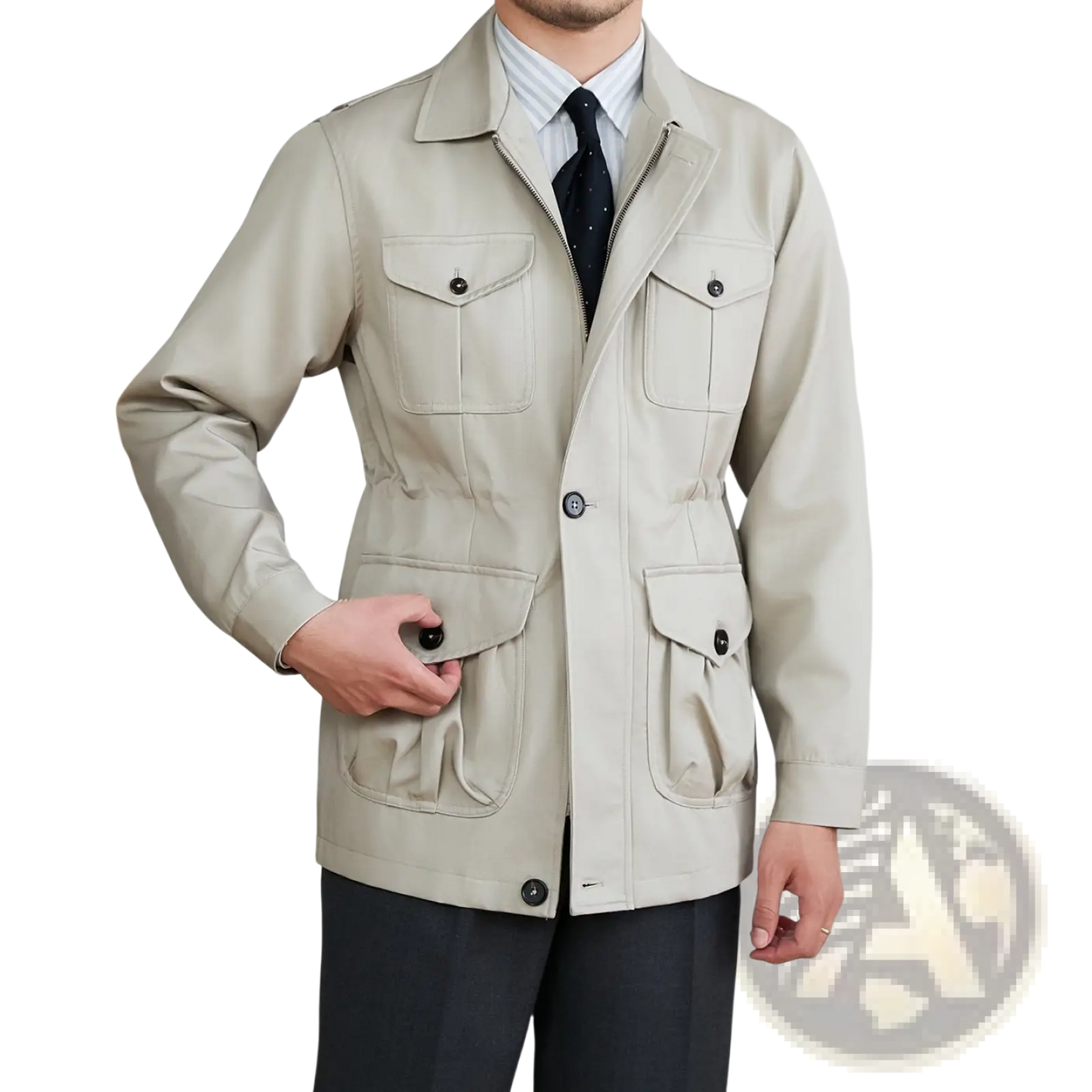Men's Lyocell Blend Utility Safari Jacket with Flap Pockets