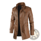 Men's Mid-length Fleece Lined Faux Leather Coat