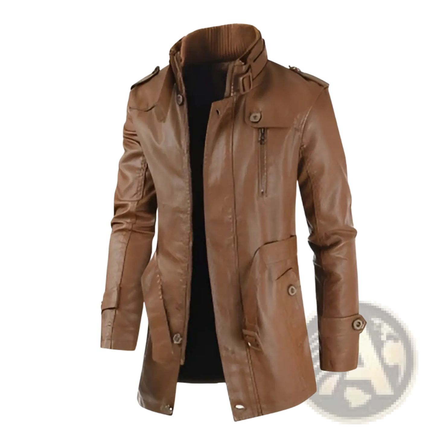 Men's Mid-length Fleece Lined Faux Leather Coat