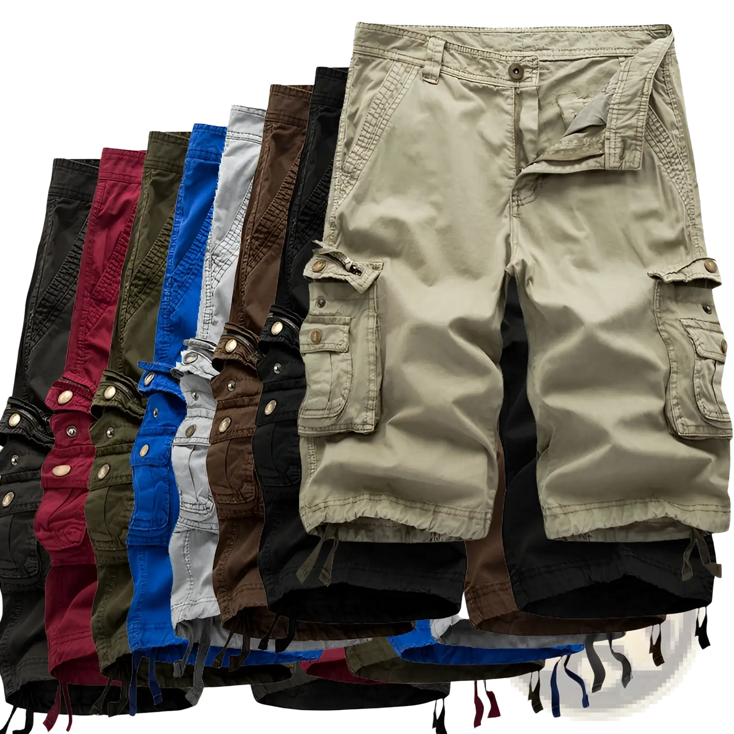 Men's Multi Pocket Cotton Cargo Shorts with Drawstring Cuffs