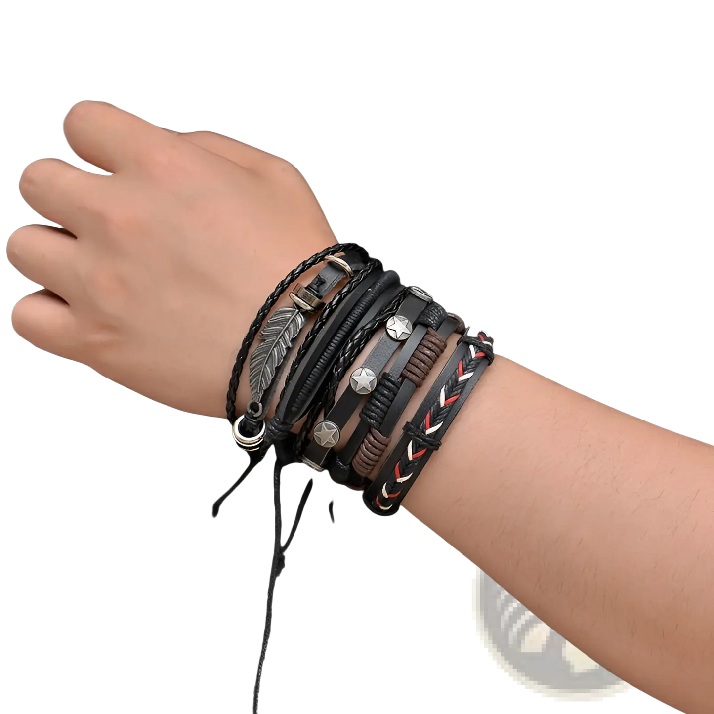 Men's Multilayer Leather Bracelet with Star Charms