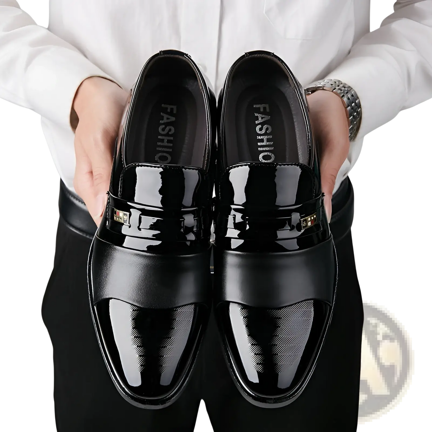 Men's Patent Leather Buckle Loafers for Business and Formal Wear