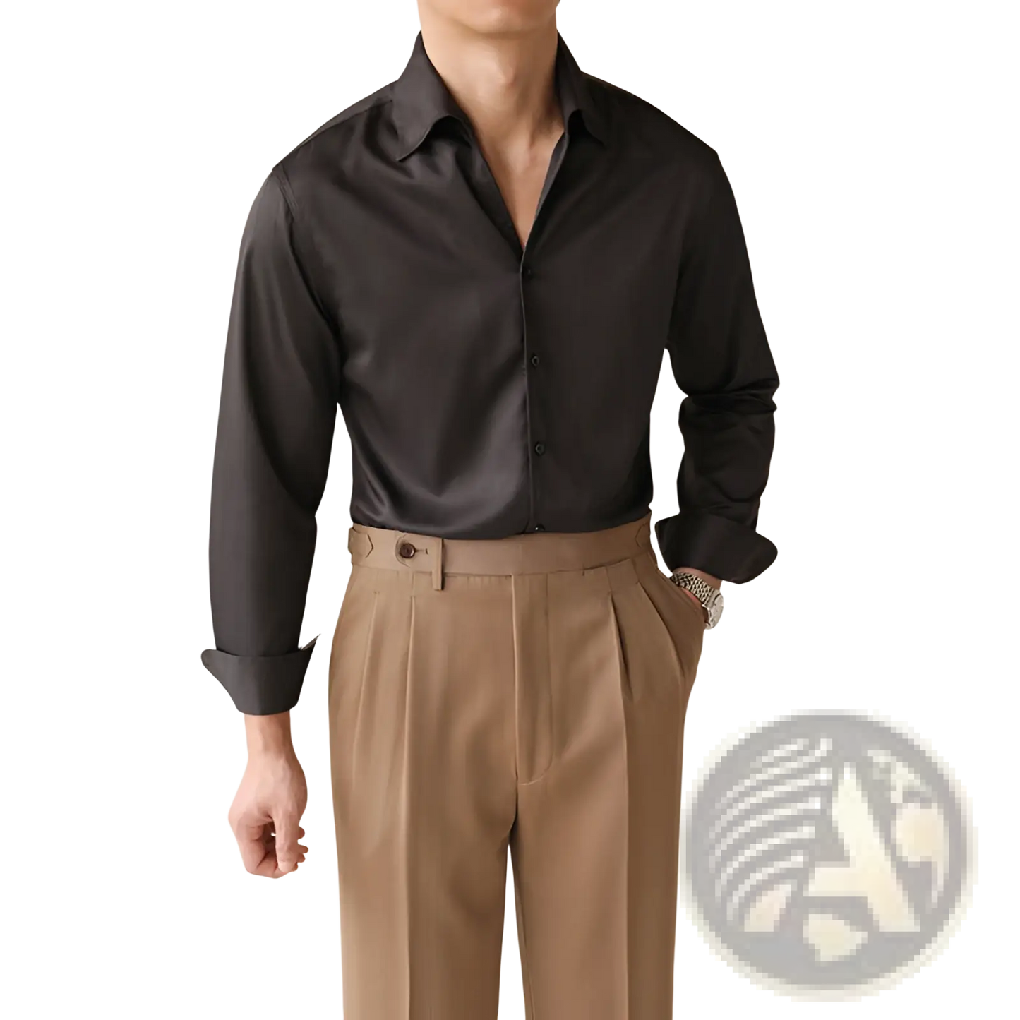 Men's One-piece Collar Satin Long Sleeve Business Shirt