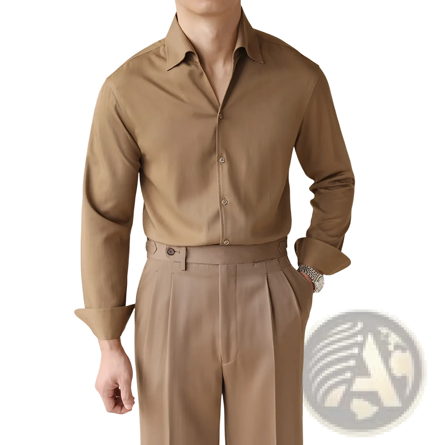 Men's One-piece Collar Satin Long Sleeve Business Shirt