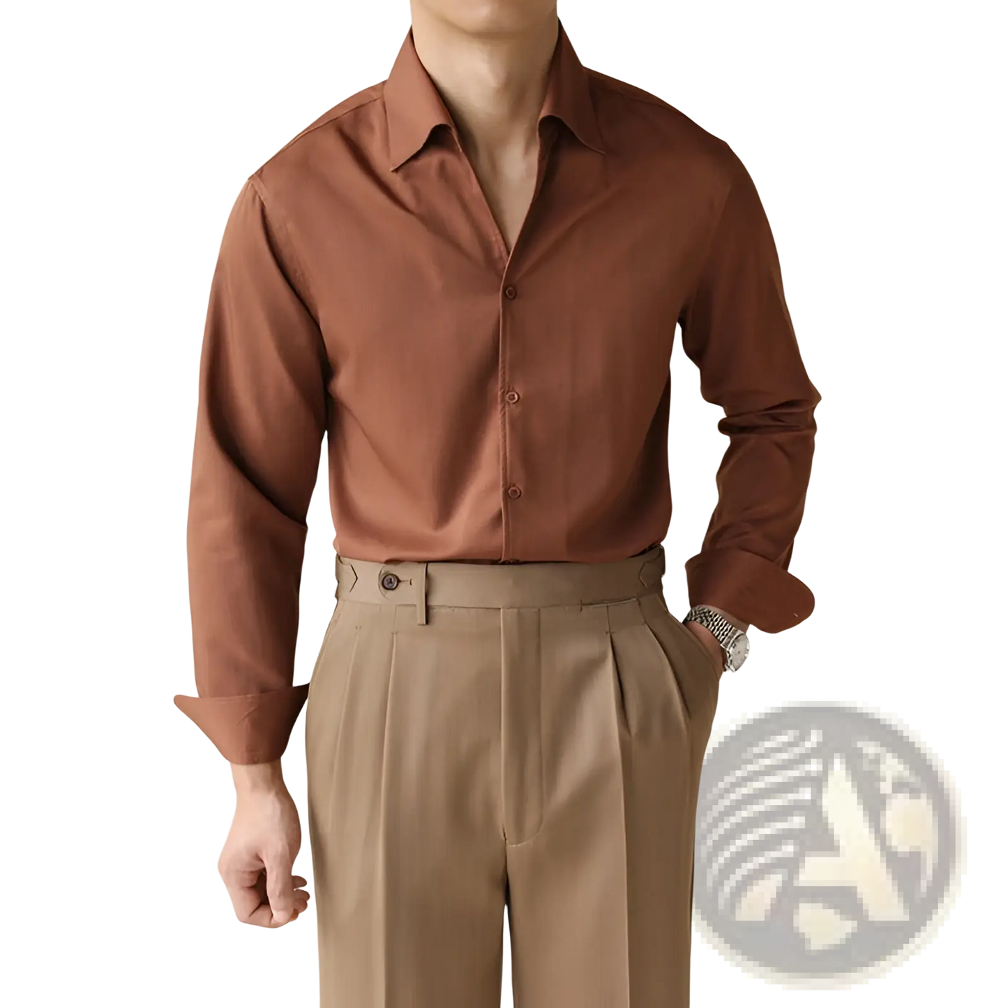 Men's One-piece Collar Satin Long Sleeve Business Shirt