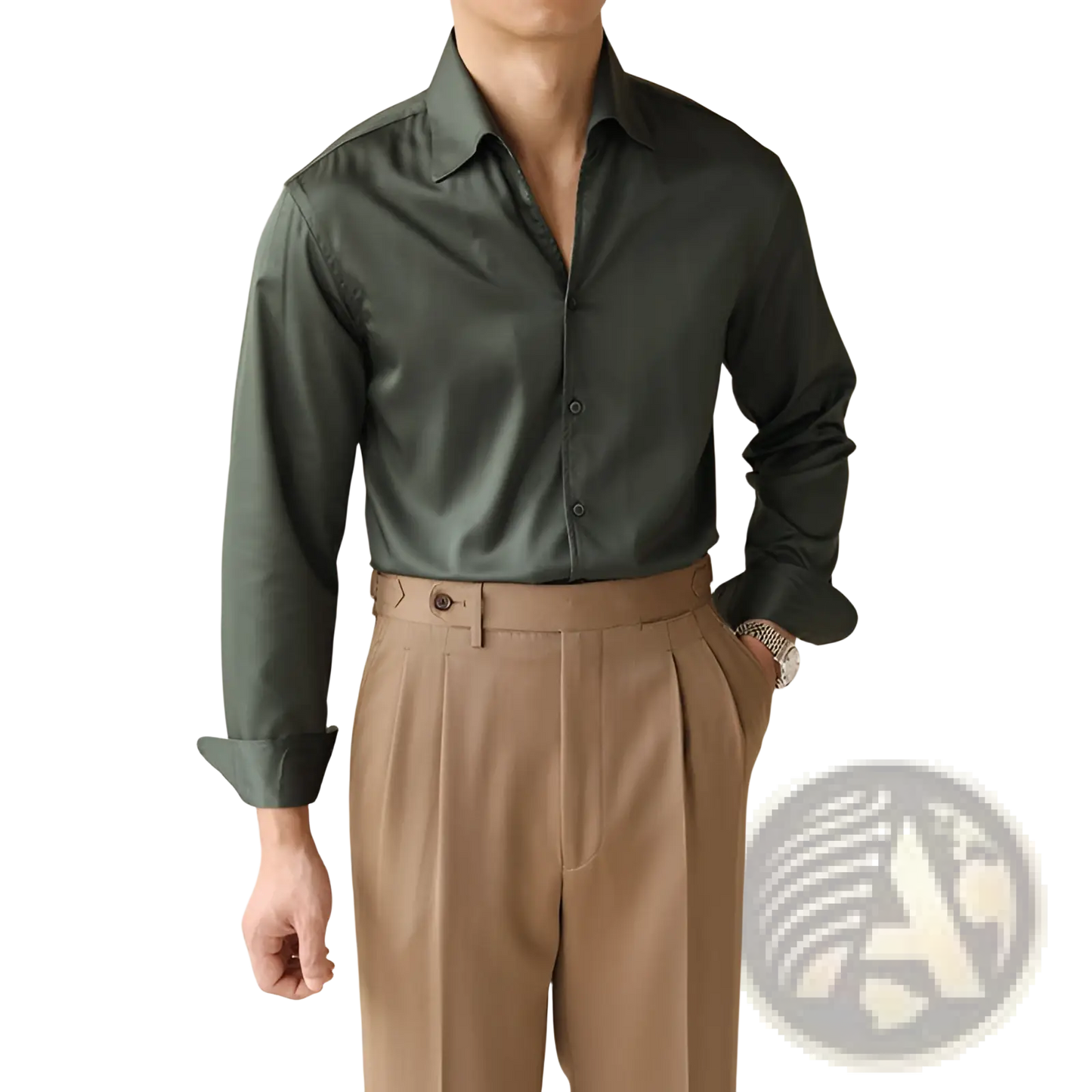 Men's One-piece Collar Satin Long Sleeve Business Shirt