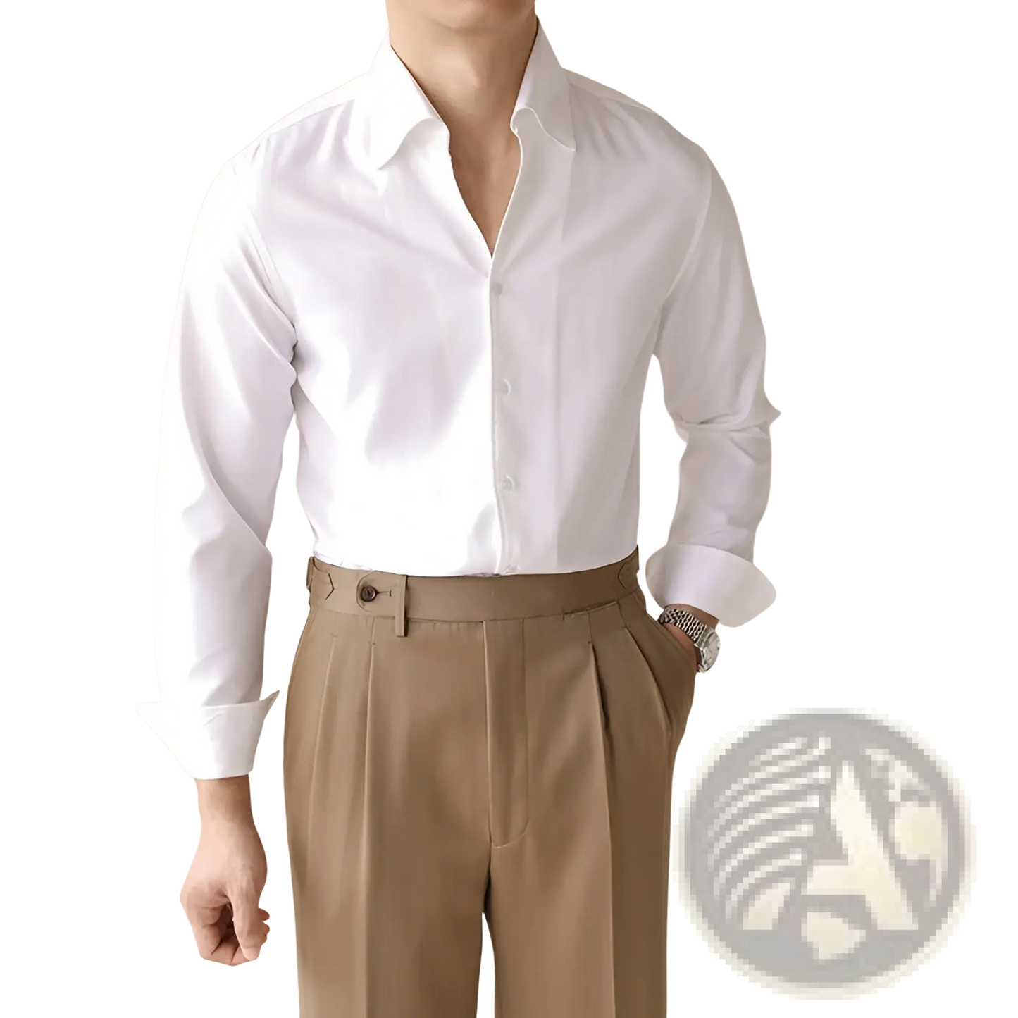 Men's One-piece Collar Satin Long Sleeve Business Shirt