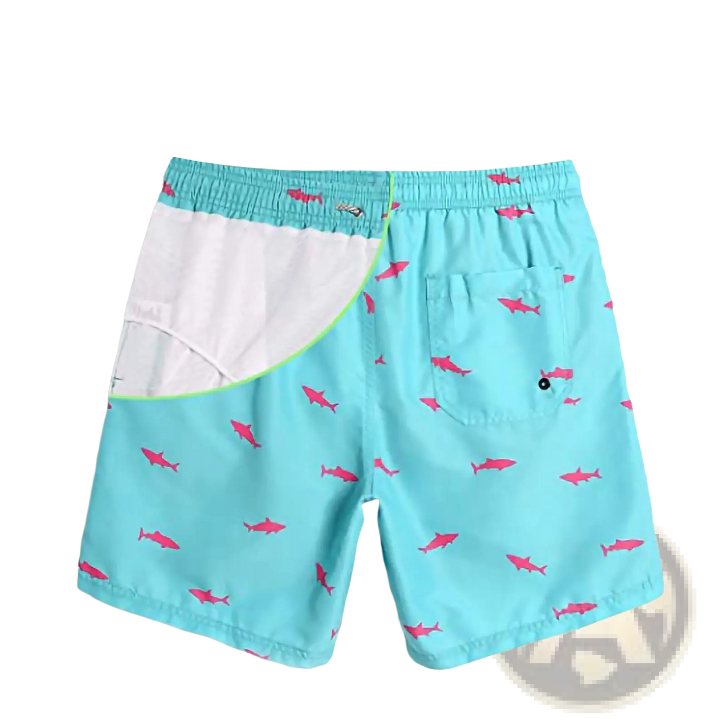 Men's Pink Shark Print Quick Dry Swim Trunks